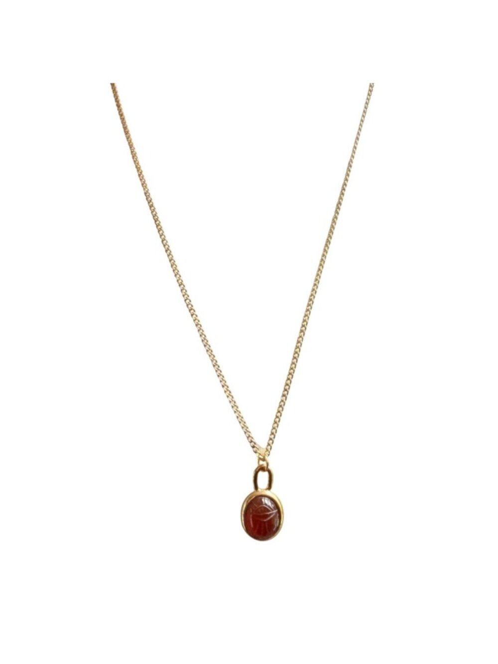Vintage Amber Gold Scarab Necklace Genuine Stone Pendant 1970s - Picture 2 of 9